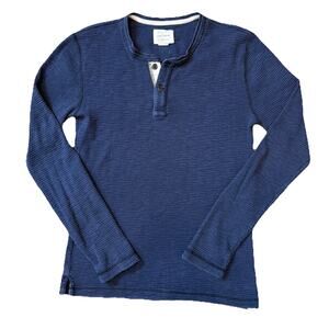 Lucky Brand Henley Shirt Mens Small Blue Ribbed Long Sleeve Pullover Sweater Y2K